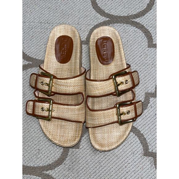J. Crew Marlow sandals in raffia leather upper slides, size 8.5, style : bx926, - Picture 1 of 9